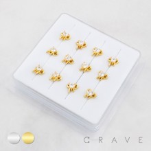 RIBBON HEART WITH BEZEL CZ 316L SURGICAL STEEL L-SHAPE NOSE RING BOX